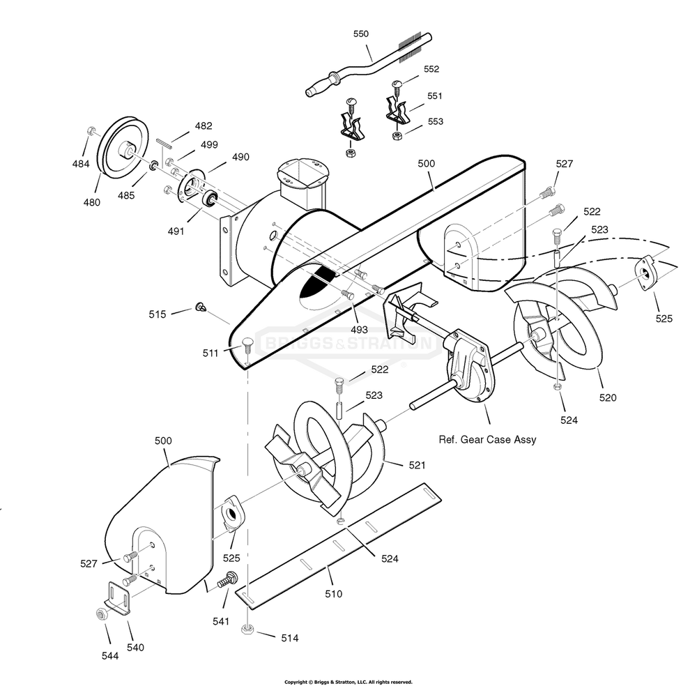 Auger Housing Diagram and Parts List for C950-52848-0 (1695561)(2008) Briggs and Stratton Snow Blower
